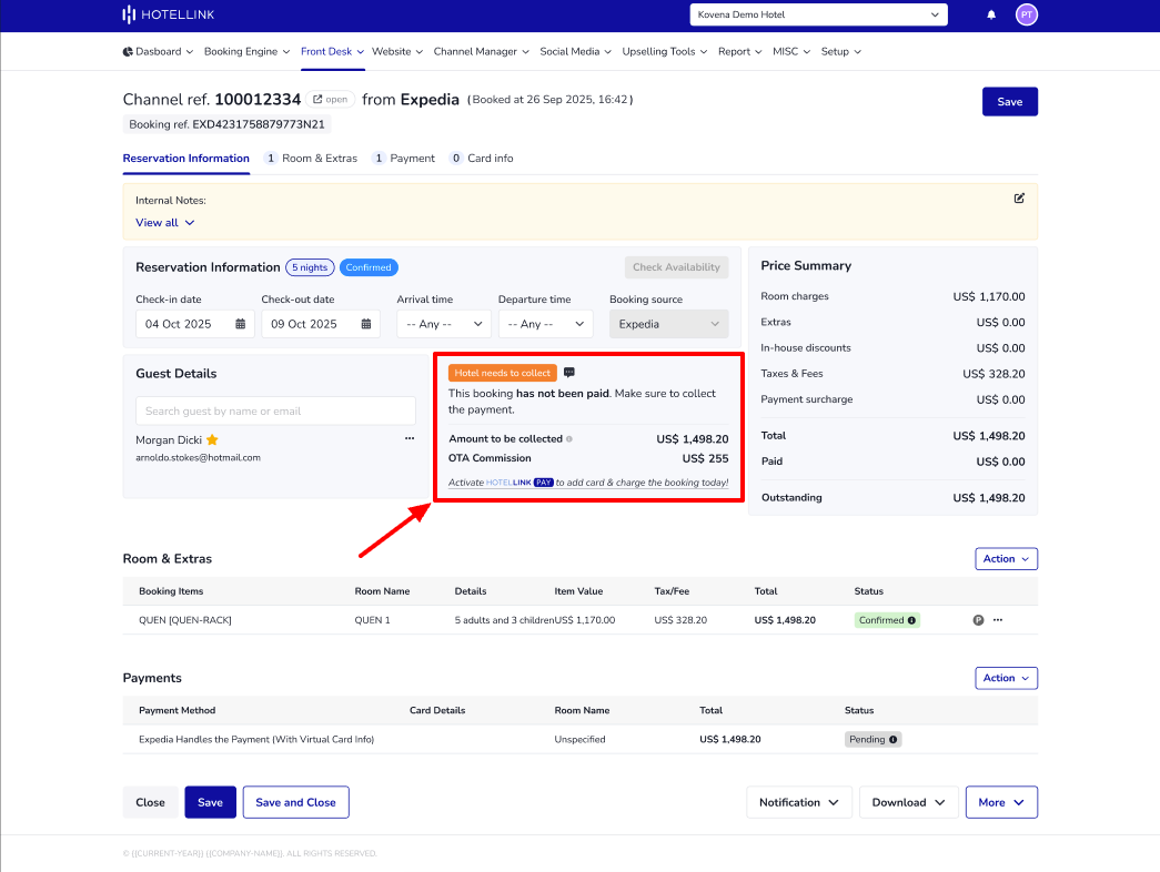 payment instruction hotel link