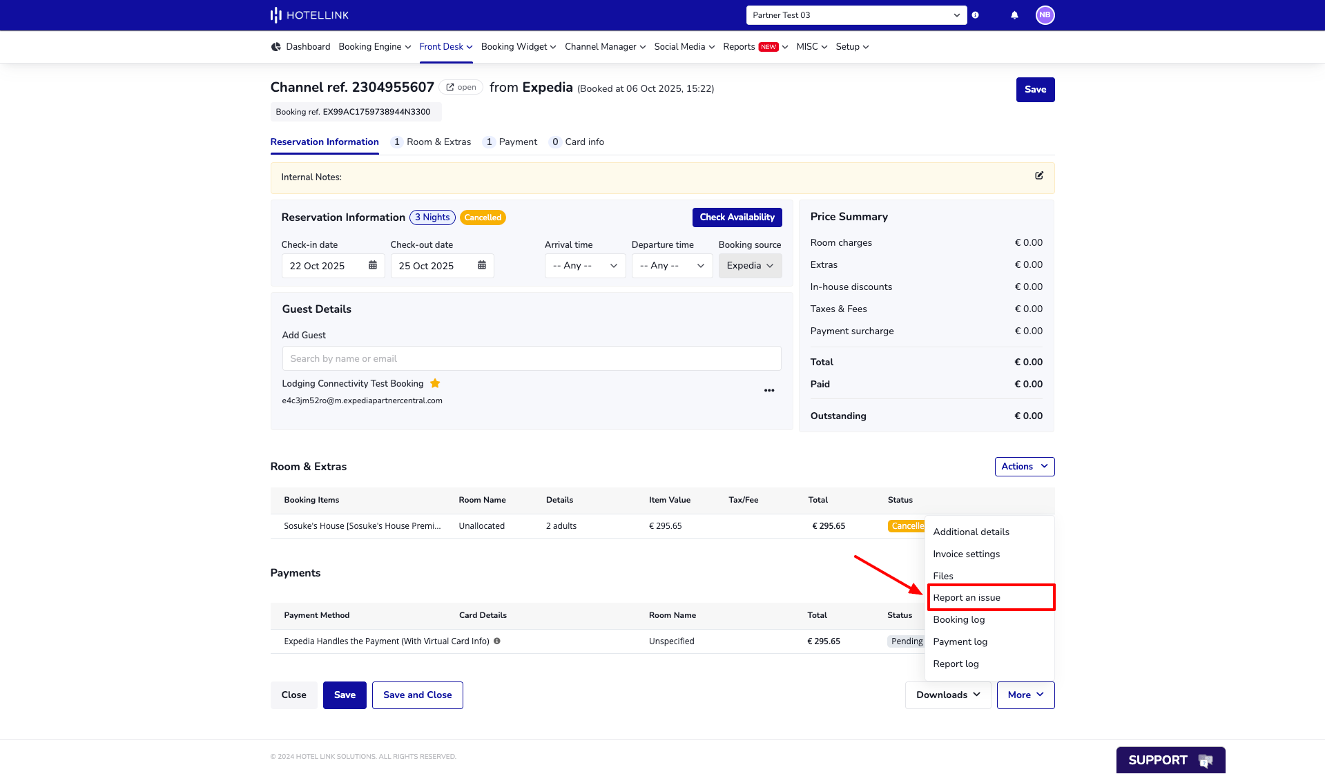 report an issue hotel link
