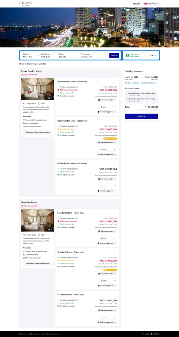 Room rate page