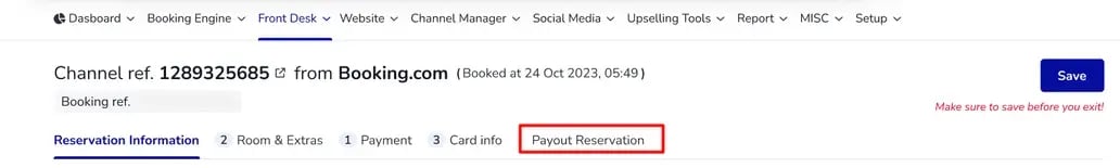 menu payout reservations en